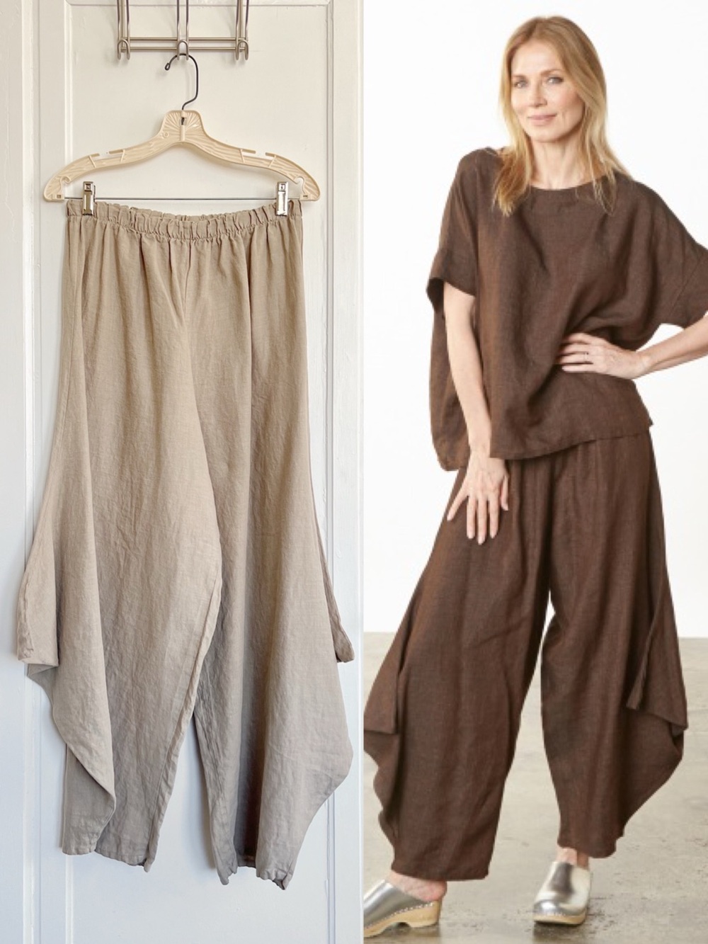Bryn Walker • Hamish Linen Pant draped lagenlook wide leg beige tan natural